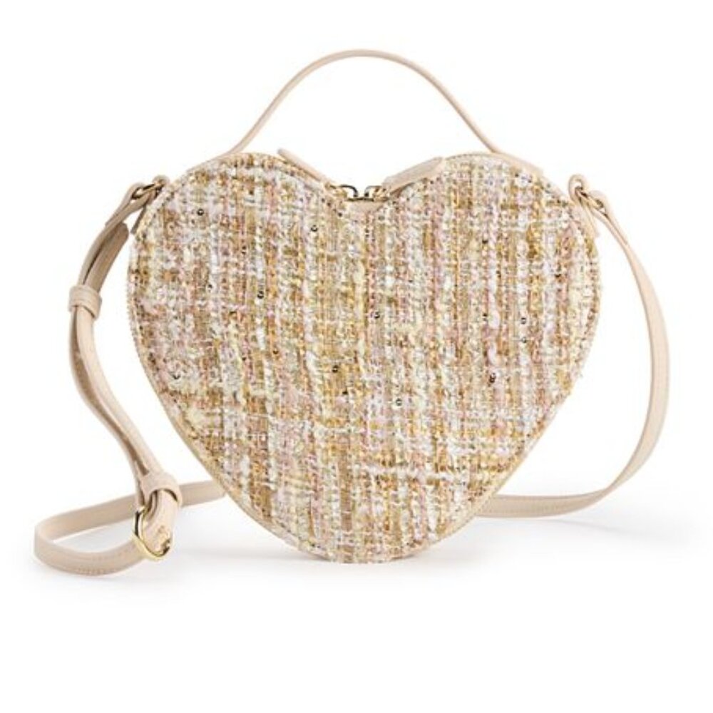 New LC Lauren Conrad Tweed Boucle Shimmer Heart Shaped Purse Bag Love Shack